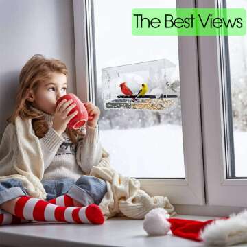 XL Window Bird Feeder with Steel Perch & Roof