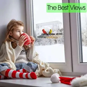 XL Window Bird Feeder with Steel Perch & Roof