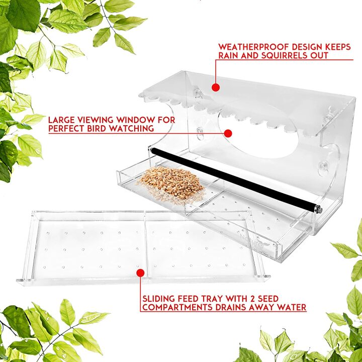 XL Window Bird Feeder with Steel Perch & Roof