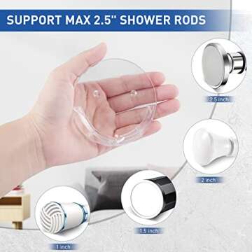 Shower Curtain Rod Holders for Wall – Adhesive Bathroom Tension Rod Retainer with Deeper Bracket I...