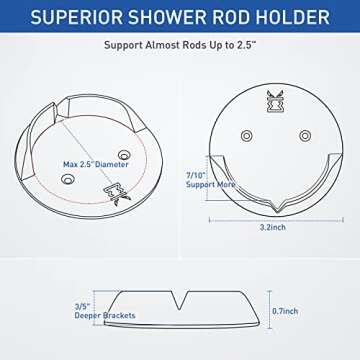 Shower Curtain Rod Holders for Wall – Adhesive Bathroom Tension Rod Retainer with Deeper Bracket Include Strong Tape for No Drilling Quick Mount and 304 Screws for Permanent Installation (Gloss Clear)