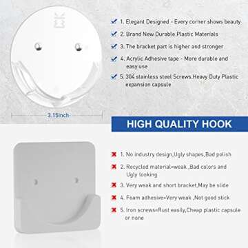 Shower Curtain Rod Holders for Wall – Adhesive Bathroom Tension Rod Retainer with Deeper Bracket Include Strong Tape for No Drilling Quick Mount and 304 Screws for Permanent Installation (Gloss Clear)