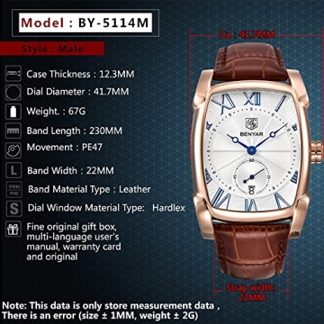 Stylish BENYAR Waterproof Rectangle Case Watch for Men