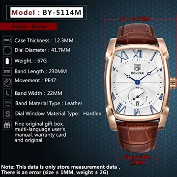 Stylish BENYAR Waterproof Rectangle Case Watch for Men