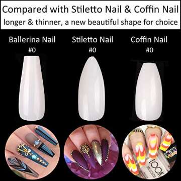 Long Coffin Fake Nails - Full Cover Natural Ballerina False Nail BTArtbox 500 Pcs Acrylic Nail Tips with Case, 10 Sizes