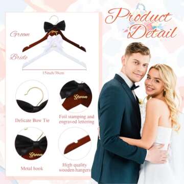 Elegant Bride and Groom Wedding Dress Hanger Set