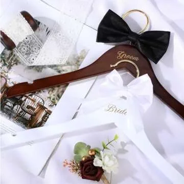 Elegant Bride and Groom Wedding Dress Hanger Set