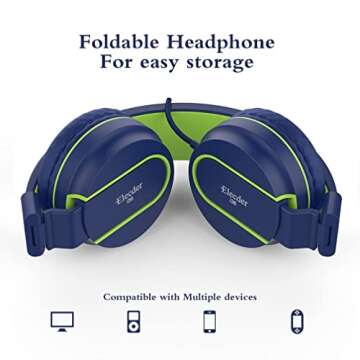 ELECDER i36 Kids Headphones Children Girls Boys Teens Foldable Adjustable On Ear Headphones 3.5mm Jack Compatible Cellphones Computer Kindle MP3/4 School Tablet Blue/Green