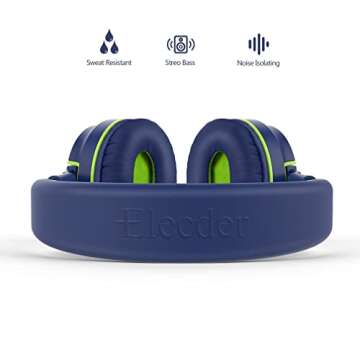 ELECDER i36 Kids Headphones Children Girls Boys Teens Foldable Adjustable On Ear Headphones 3.5mm Jack Compatible Cellphones Computer Kindle MP3/4 School Tablet Blue/Green