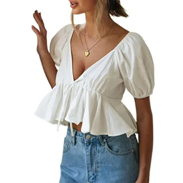 Stylish Remidoo Puff Sleeve Crop Top for Women