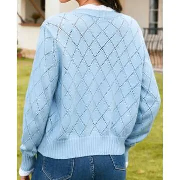 V FOR CITY Teacher Cardigan Work Cropped Sweater Lightweight Crochet Office Tops for Women Trendy Sp...