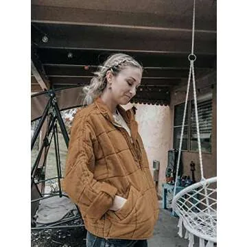 ETCYY Women's Causal Lightweight Quilted Jackets Long Sleeve Oversized Warm Winter Zip Up Coat with Pockets