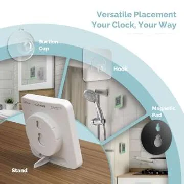 KADAMS Digital Bathroom Shower Kitchen Wall Clock Timer with Alarm, Waterproof for Water Spray, Touch Screen Timer, Temperature Humidity, Suction Cup Hanging Hole Stand - Green