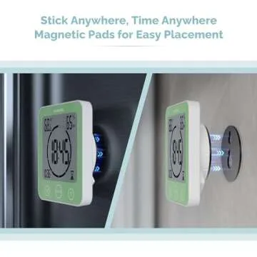 KADAMS Digital Bathroom Shower Kitchen Wall Clock Timer with Alarm, Waterproof for Water Spray, Touch Screen Timer, Temperature Humidity, Suction Cup Hanging Hole Stand - Green