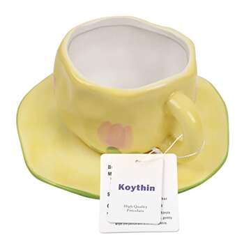 Koythin Ceramic Tulip Coffee Mug with Saucer for Home