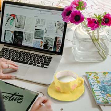 Koythin Ceramic Tulip Coffee Mug with Saucer for Home