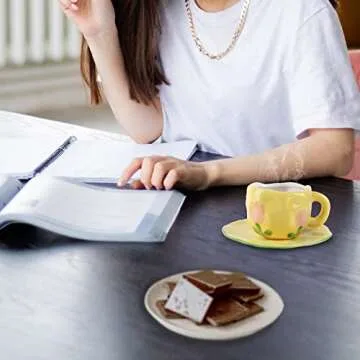 Koythin Ceramic Tulip Coffee Mug with Saucer for Home