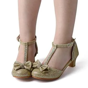 Nova Utopia Girls Low Medium Heel Dress Sandal Flower Girl Shoes,NF Utopia Girl NFGFH58H Gold 1