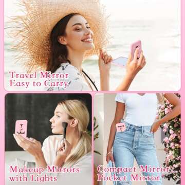 KEWWADB Travel Mirror with Lights, Initials Portable Compact Mirror, Travel Essentials, Suitable for...