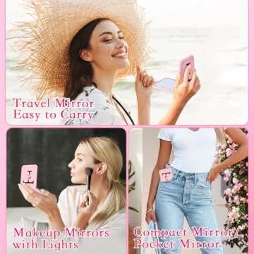 KEWWADB Travel Mirror with Lights, Initials Portable Compact Mirror, Travel Essentials, Suitable for...
