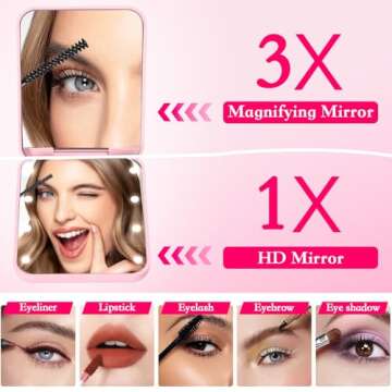 KEWWADB Travel Mirror with Lights, Initials Portable Compact Mirror, Travel Essentials, Suitable for Teen Girls, Personalized Bridesmaid Gifts