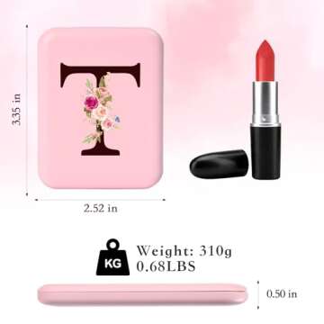 KEWWADB Travel Mirror with Lights, Initials Portable Compact Mirror, Travel Essentials, Suitable for Teen Girls, Personalized Bridesmaid Gifts