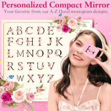 KEWWADB Travel Mirror with Lights, Initials Portable Compact Mirror, Travel Essentials, Suitable for Teen Girls, Personalized Bridesmaid Gifts