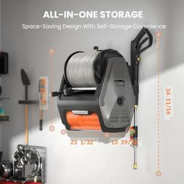 Giraffe Tools Grandfalls Pressure Washer Pro, Electric Wall Mount Power Washer with 100FT Retractable Pressure Hoses, 3300PSI, 1.6GPM, 4 Nozzles, Foam Cannon for Cars/Patios, Dark Silver