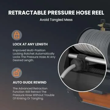 Giraffe Tools Grandfalls Pressure Washer Pro, Electric Wall Mount Power Washer with 100FT Retractable Pressure Hoses, 3300PSI, 1.6GPM, 4 Nozzles, Foam Cannon for Cars/Patios, Dark Silver