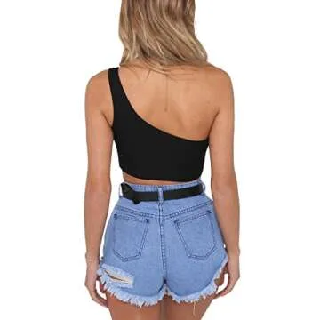 PRETTODAY Womens Sleeveless Crop Tops Sexy Strappy Tees,Black,Small