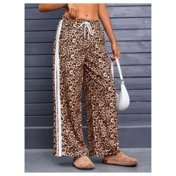 MakeMeChic Women's Women's Leopard Pants Side Stripe Cheetah Print Sweatpants Y2K Elastic Waist Straight Leg Pants Multicolor Brown Large
