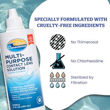Cruelty-Free Contact Lens Solution 12oz - Multipurpose Cleaner & Sterile Isotonic Eye Contacts Care by Clear Conscience