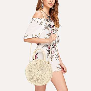 Teeya Straw Crossbody Bag Women Weave Shoulder Bag Round Summer Beach Purse and Handbags, Off White,...