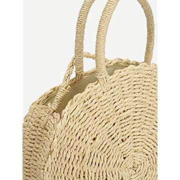 Teeya Straw Crossbody Bag Women Weave Shoulder Bag Round Summer Beach Purse and Handbags, Off White, Medium