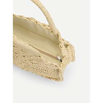 Teeya Straw Crossbody Bag Women Weave Shoulder Bag Round Summer Beach Purse and Handbags, Off White, Medium