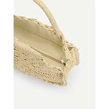 Teeya Straw Crossbody Bag Women Weave Shoulder Bag Round Summer Beach Purse and Handbags, Off White, Medium