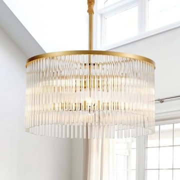 TACDANDM 20.47" Round Glass Chandeliers Dining Room Gold Modern Glass Chandelier 8-Lights for Living...
