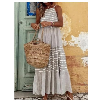 SOLY HUX Women's Summer Striped Cami Dress Ruffle Hem Spaghetti Strap Long Dresses Multicoloured Striped Small