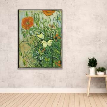 Vincent Van Gogh Canvas Wall Art Butterflies And Poppies Poster - Impressionist Art Vintage Landscap...