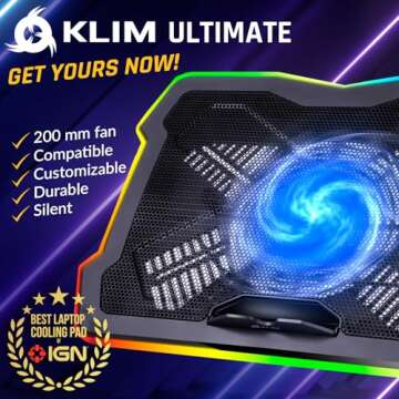 KLIM Ultimate - RGB Laptop Cooling Pad with LED Rim - New 2024 - Gaming Laptop Cooler - USB Powered ...