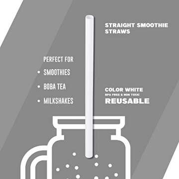 White Jumbo Smoothie Straws | 9'' Disposable Straws for Milkshakes & Smoothies
