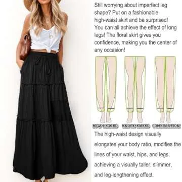 ADWAXDA Boho Maxi Skirts for Women,Fall Floral Flowy Long Skirt,Casual High Waist Tie Paisley Print A Line Skirt with Pocket Black