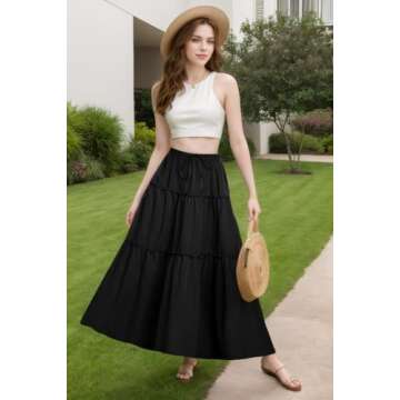 ADWAXDA Boho Maxi Skirts for Women,Fall Floral Flowy Long Skirt,Casual High Waist Tie Paisley Print A Line Skirt with Pocket Black