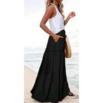 ADWAXDA Boho Maxi Skirts for Women,Fall Floral Flowy Long Skirt,Casual High Waist Tie Paisley Print A Line Skirt with Pocket Black