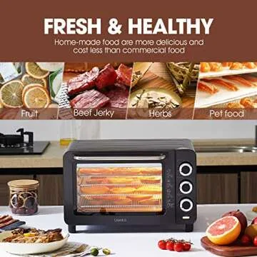 Food Dehydrator Machine, LoyoLa Electric Dehydrator Faster Drying for Beef Jerky,Fruit, Dog Treats, Herbs, Vegetable, Dried Snacks with 4 Stainless Steel Trays and Time & Temperature Control