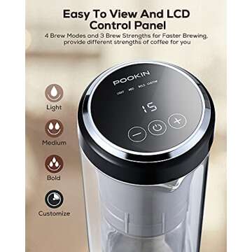 POOKIN 2021 Electric Cold Brew Coffee Maker, Cold Brew in 15 Minute, Easy to Control LCD Panel, 3 Brew Strength Settings, Instant Coffee Cooler, BPA Free, 3-4 Person