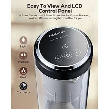 POOKIN 2021 Electric Cold Brew Coffee Maker, Cold Brew in 15 Minute, Easy to Control LCD Panel, 3 Brew Strength Settings, Instant Coffee Cooler, BPA Free, 3-4 Person