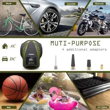 TEROMAS Tire Inflator Portable Air Compressor, Air Pump DC/AC for Car Tires 12V DC and Other Inflatables at Home 110V AC, Digital Electric Tire Pump with Pressure Gauge(Green)
