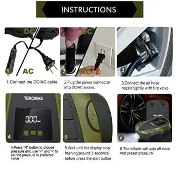 TEROMAS Tire Inflator Portable Air Compressor, Air Pump DC/AC for Car Tires 12V DC and Other Inflatables at Home 110V AC, Digital Electric Tire Pump with Pressure Gauge(Green)