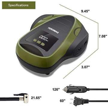 TEROMAS Tire Inflator Portable Air Compressor, Air Pump DC/AC for Car Tires 12V DC and Other Inflatables at Home 110V AC, Digital Electric Tire Pump with Pressure Gauge(Green)